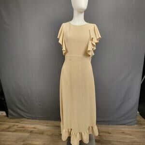 Böhme Maxi Dress XS Cream Flutter Sleeve Ruffle Hem Romantic Style